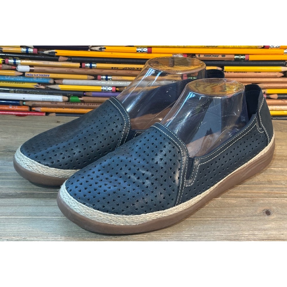 Clarks Slip On Perforated Espadrille Loafers Comfort Shoes Womens 9 W Blue